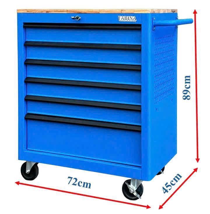 Hai lựa chọn linh hoạt cho xưởng hiện đại: Tủ dụng cụ 6 hộc kéo màu xanh dương Fabina có và không vách lưới